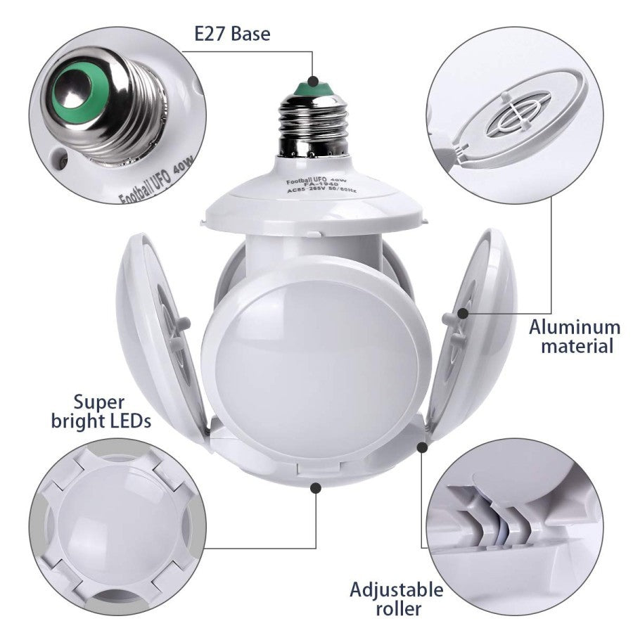 Lampu Bohlam LED Football 40W 28W E27 Lipat Fan Blade Bulb White Lamp Putih Unik Ufo 40 Watt / 28 Watt Lampu Hias Gantung Bentuk Sepak Bola