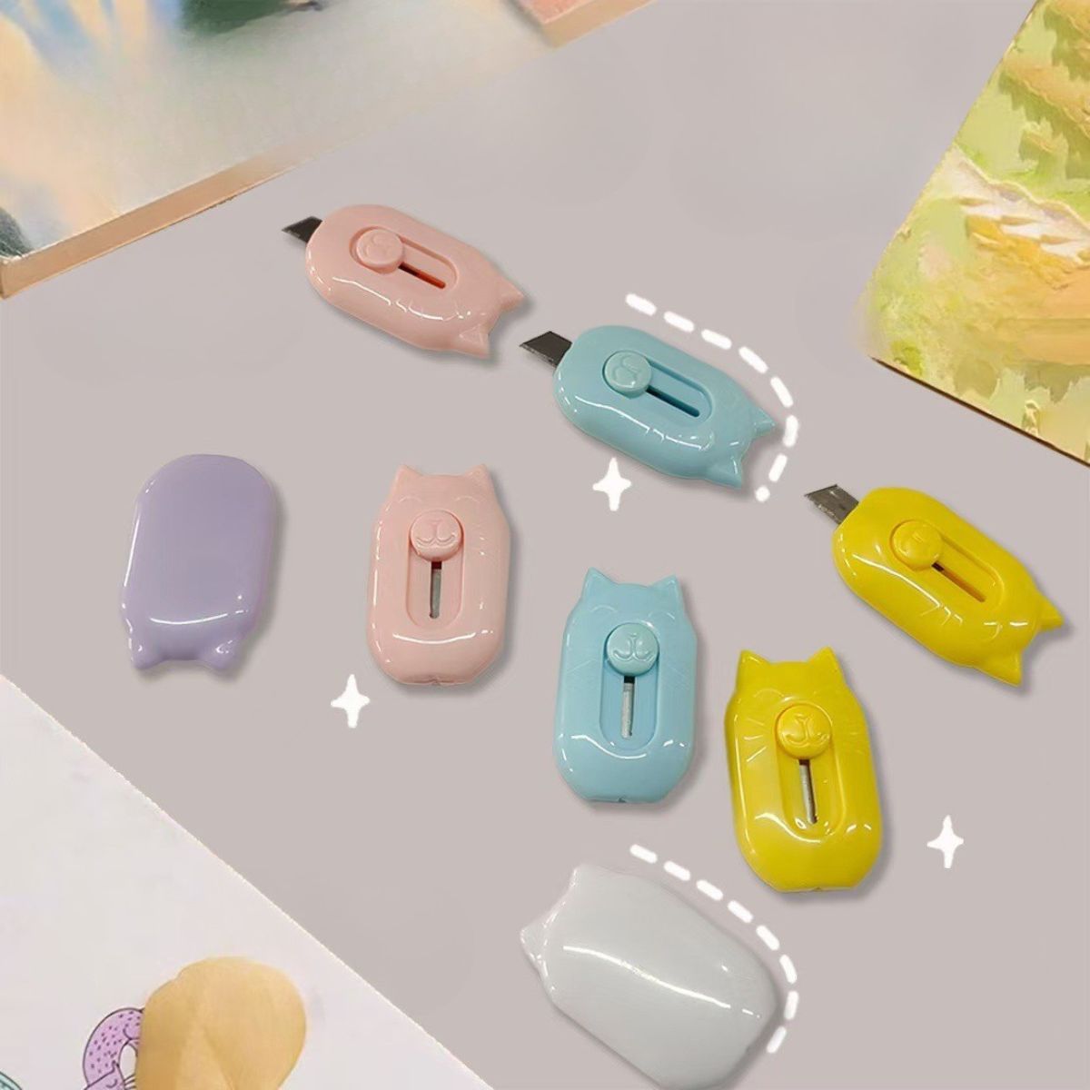 Pisau Cutter Mini Model Awan & Dolphin Alat Bantu Potong Kertas Plastik Unboxing Paket Perlengkapan ATK Sekolah Travel Size Cloud Shape Sliding Knife Kater Kecil Lucu Cuter