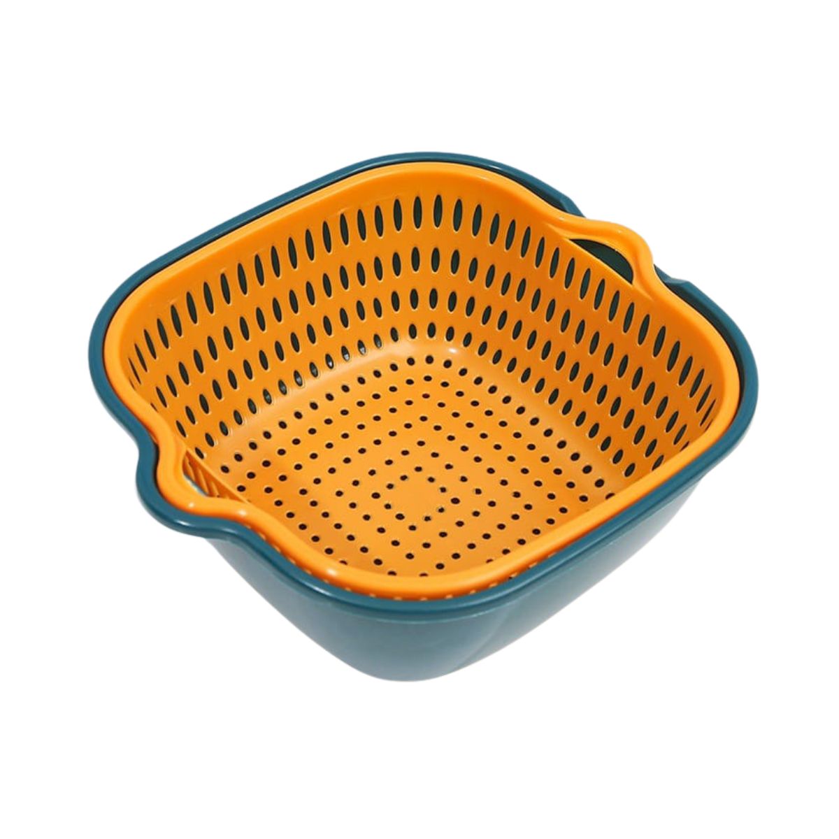 Keranjang Saringan Wadah Cuci Buah Sayur 2 Layer / Baskom Set Tempat Tirisan Sayuran Double Layers / Portable Hanging Drain Basket Serbaguna Handle Pegangan Kanan Kiri Plastik