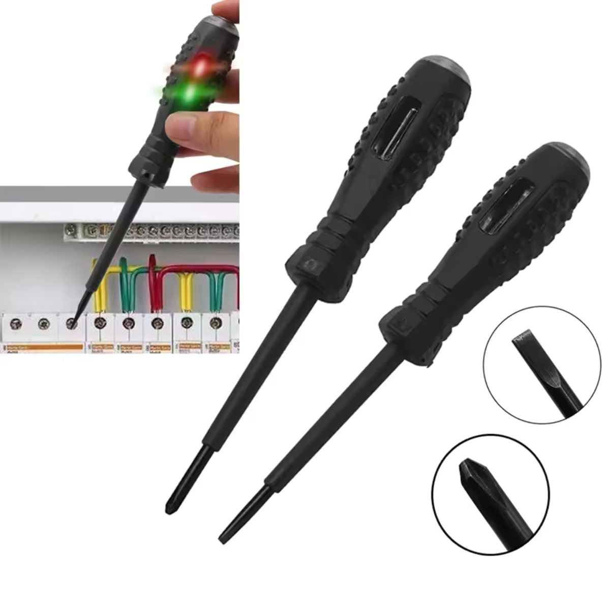 Obeng testpen Bolak Balik / Tespen Plus Min Dual LED / Alat Deteksi Cek Ukur Kabel Putus Arus Listrik