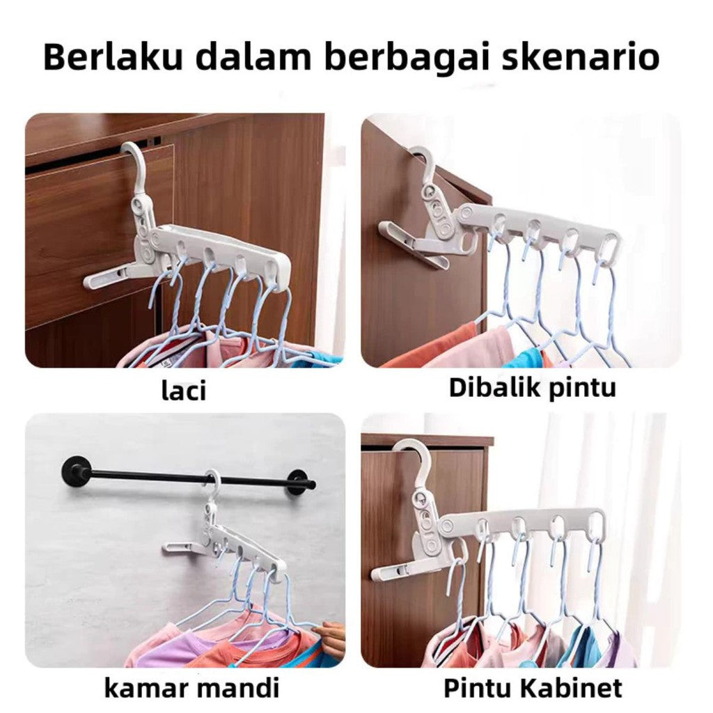 Gantungan Baju Lipat 5 Lubang / Magic Hanger Plastik / Rak Cantolan Gantung Pakaian Celana Serbaguna