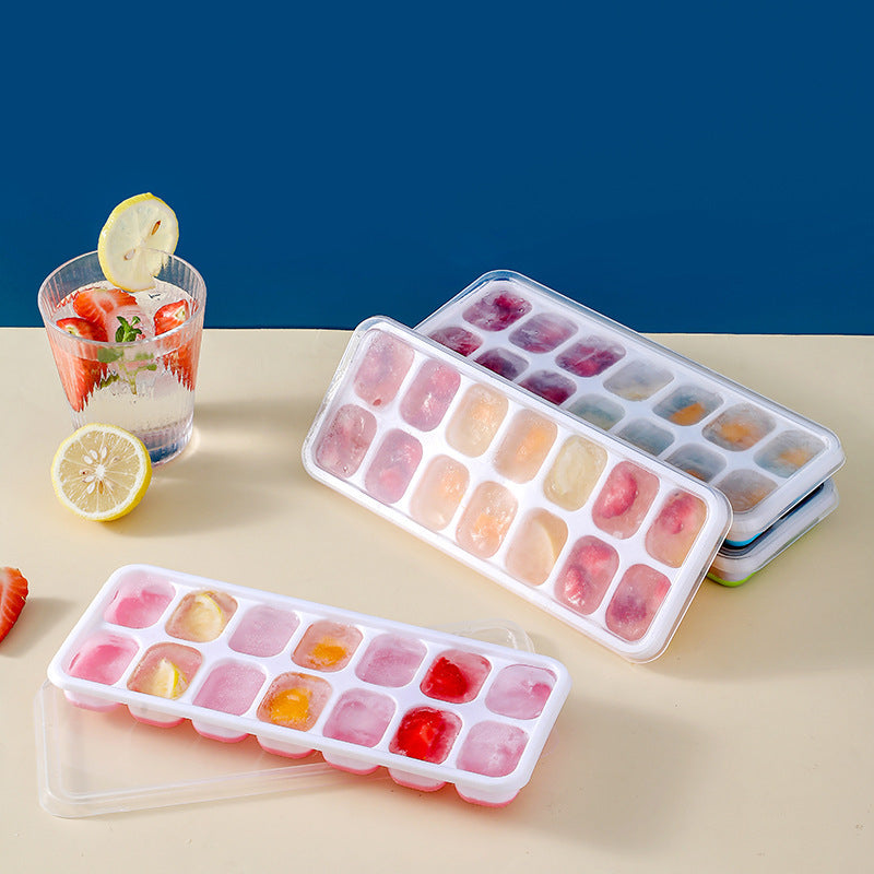 Cetakan Es Batu Silikon 14 Kotak Dengan Tutup FOOD GRADE / Alat Pencetak Puding Agar-Agar Jelly Cokelat Yogurt Anti Pecah / Ice Cube Silicone Tray Mold 14 Boxes With Lids / Wadah Tempat Cetak 14 Sekat Serbaguna