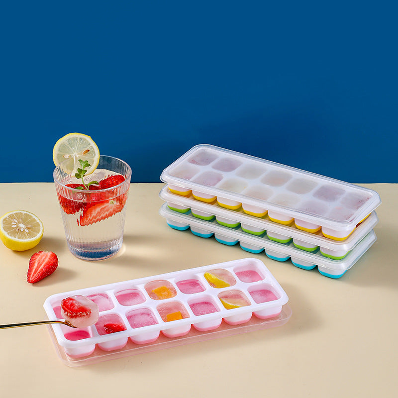 Cetakan Es Batu Silikon 14 Kotak Dengan Tutup FOOD GRADE / Alat Pencetak Puding Agar-Agar Jelly Cokelat Yogurt Anti Pecah / Ice Cube Silicone Tray Mold 14 Boxes With Lids / Wadah Tempat Cetak 14 Sekat Serbaguna
