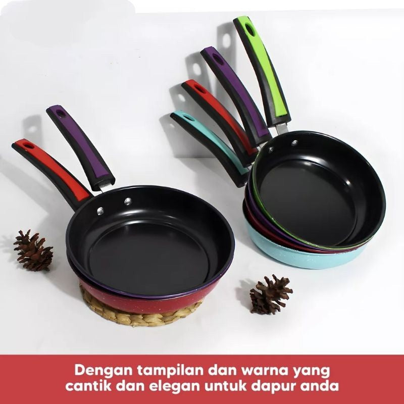 Teflon Serbaguna 18 CM Anti Lengket Frypan Ring - Alat Wajan Penggorengan Bentuk Bulat Gagang Panjang Untuk Goreng Tumis Rebus Non-stick / Panci Tempat Memasak Praktis Tahan Karat Food Grade / Peralatan Dapur Perlengkapan Rumah Tangga Multifungsi
