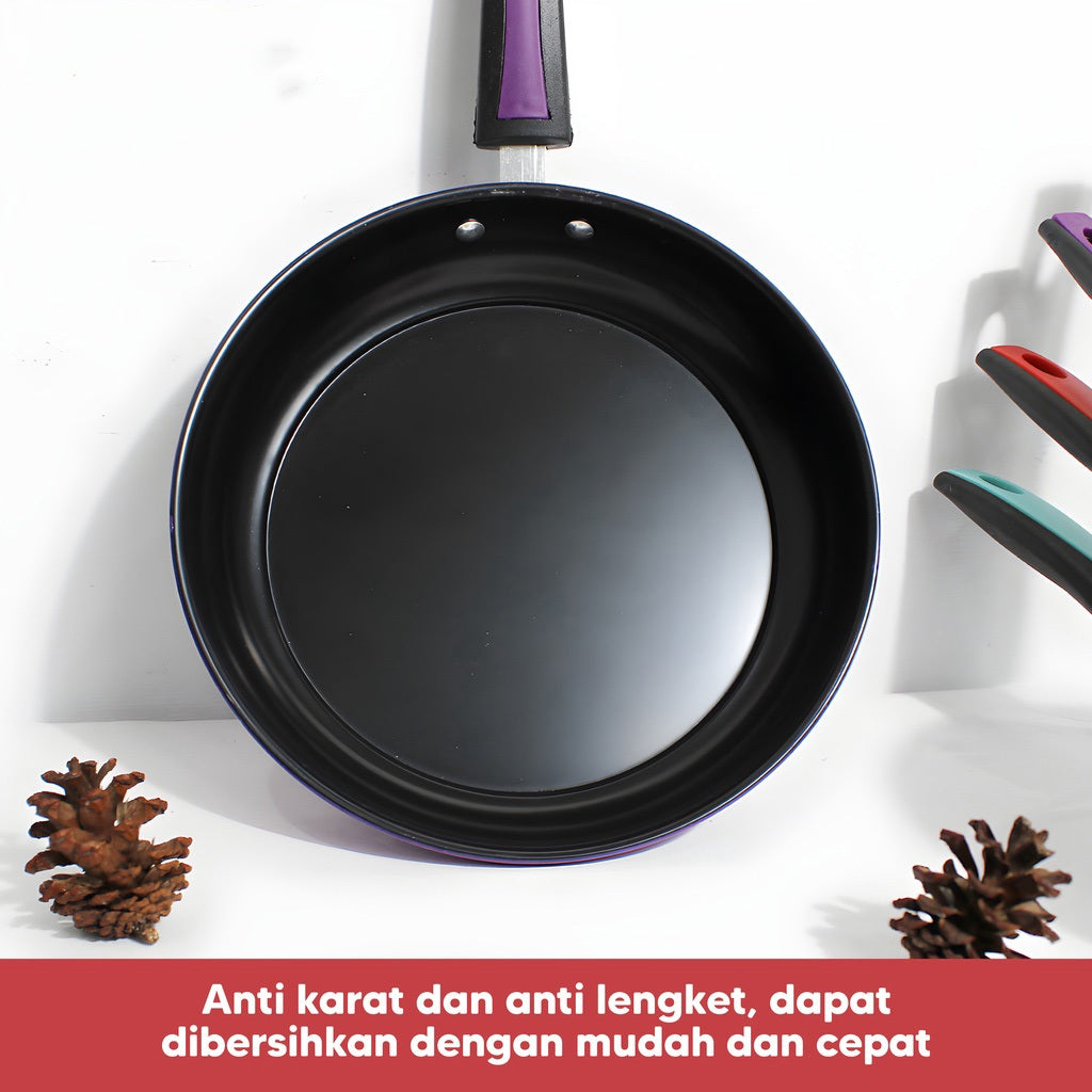 Teflon Serbaguna 18 CM Anti Lengket Frypan Ring - Alat Wajan Penggorengan Bentuk Bulat Gagang Panjang Untuk Goreng Tumis Rebus Non-stick / Panci Tempat Memasak Praktis Tahan Karat Food Grade / Peralatan Dapur Perlengkapan Rumah Tangga Multifungsi