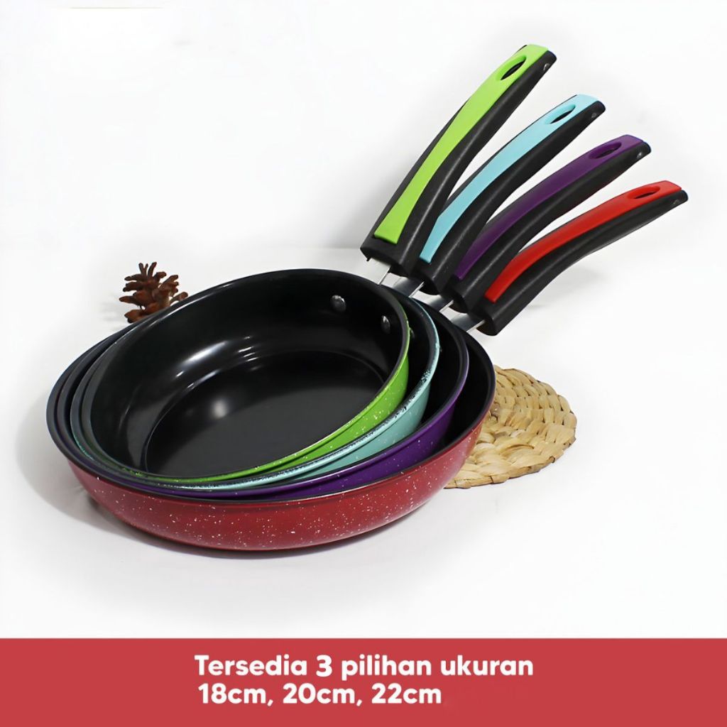 Teflon Serbaguna 18 CM Anti Lengket Frypan Ring - Alat Wajan Penggorengan Bentuk Bulat Gagang Panjang Untuk Goreng Tumis Rebus Non-stick / Panci Tempat Memasak Praktis Tahan Karat Food Grade / Peralatan Dapur Perlengkapan Rumah Tangga Multifungsi