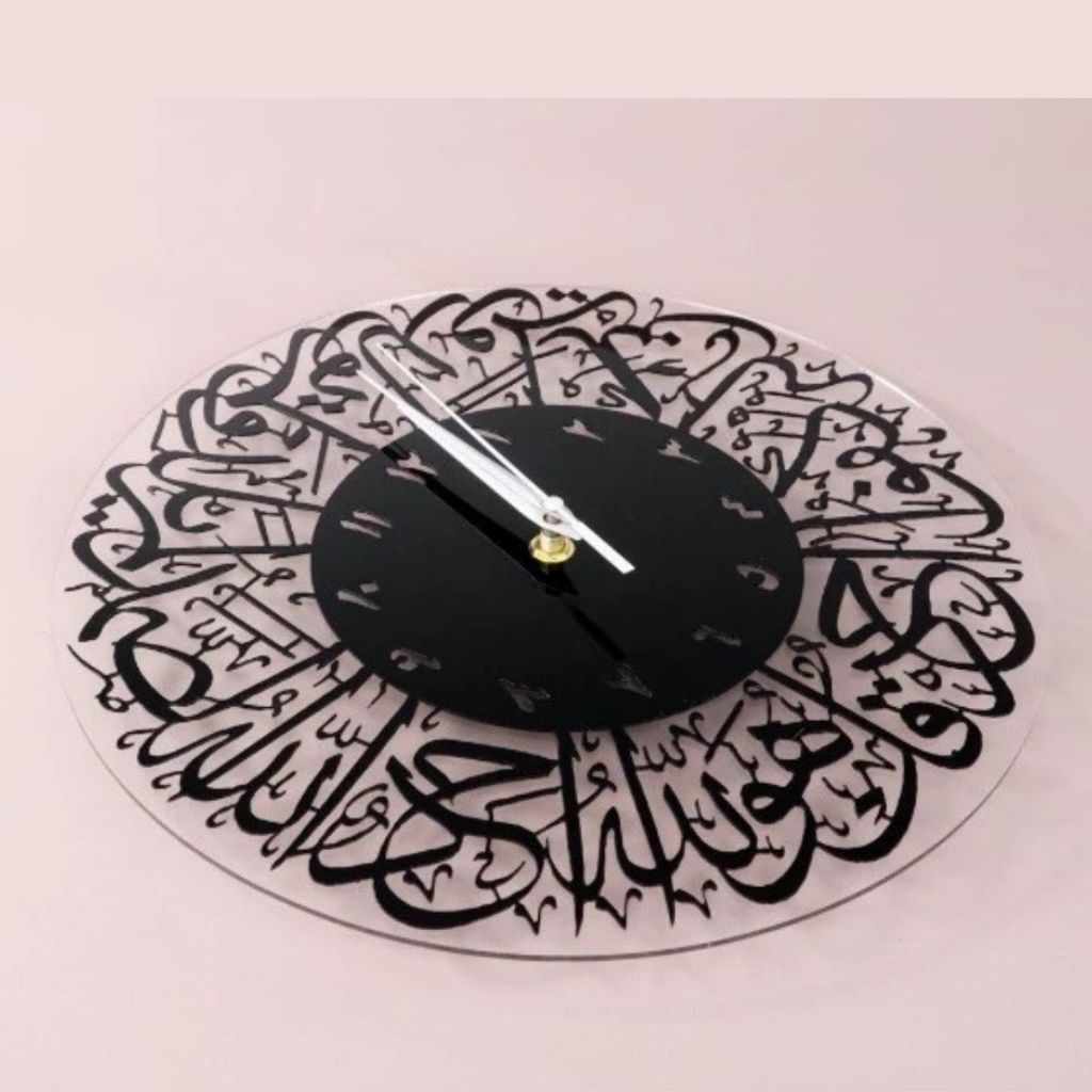 Jam Dinding Islamic Kaligrafi Arab / Wall Clock Akrilik Hiasan Dekorasi Ruang Tamu Musholla Estetik Berkualitas