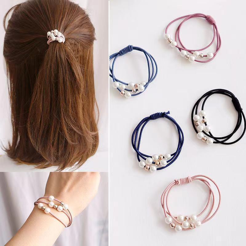 Ikat Rambut Mutiara 3 Layer/Kunciran Karet Gelang Pearl Elastis/Aksesoris Kepala Wanita Fashion Korea