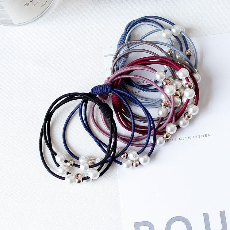 Ikat Rambut Mutiara 3 Layer/Kunciran Karet Gelang Pearl Elastis/Aksesoris Kepala Wanita Fashion Korea