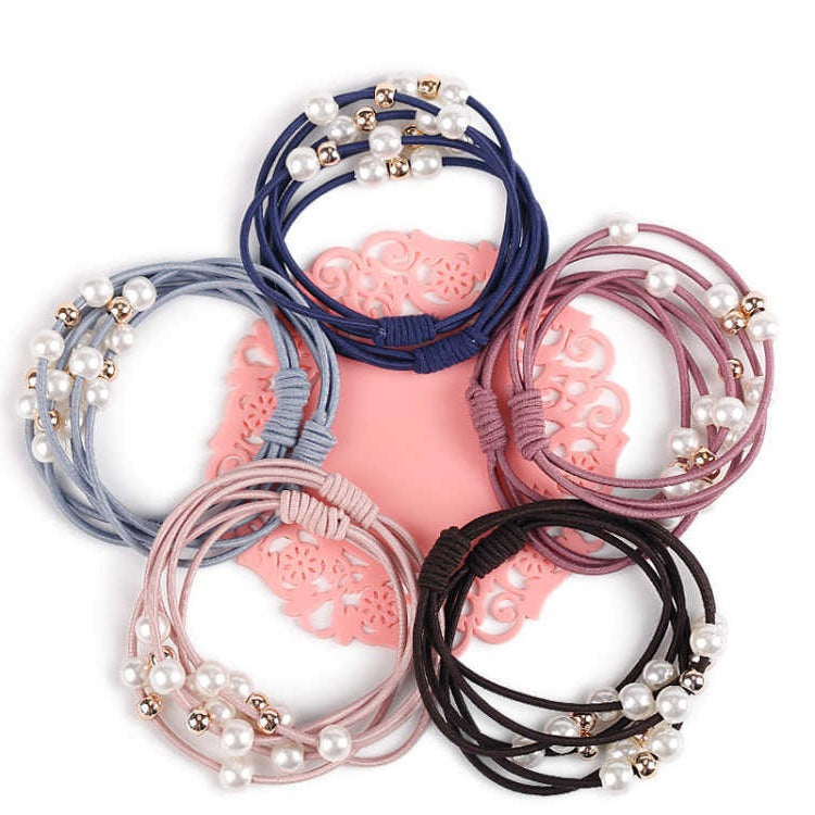 Ikat Rambut Mutiara 3 Layer/Kunciran Karet Gelang Pearl Elastis/Aksesoris Kepala Wanita Fashion Korea