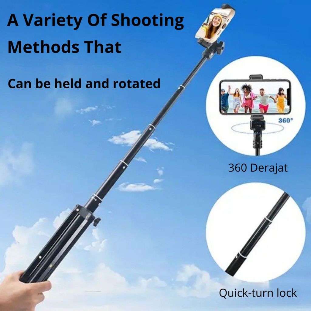 Tripod HP 1.1M + Holder U Free Bag For Stand Selfie Ringlight Kamera Handycam Vlog Live Streaming