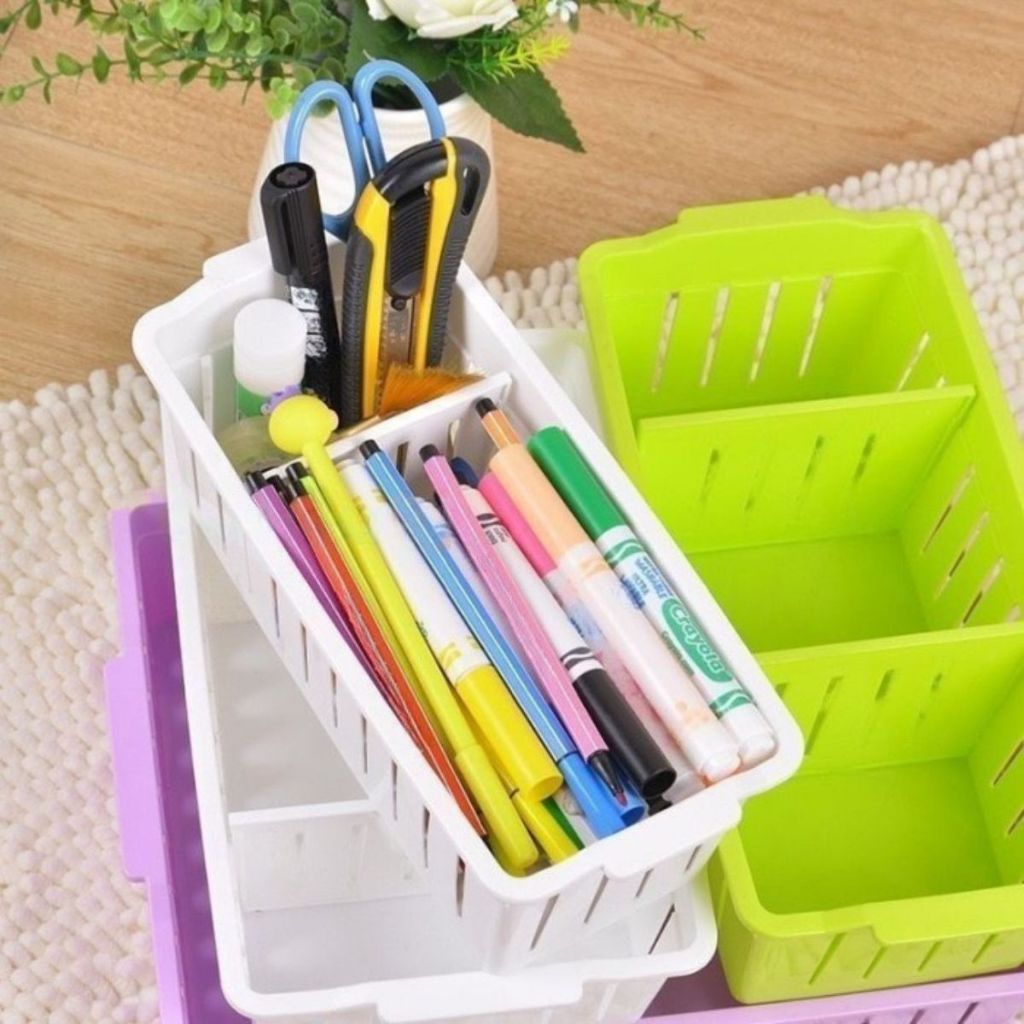 Rak Plastik 3 Sekat / Storage Box / Keranjang Penyimpanan Sabun Bumbu ATK Kosmetik Serbaguna