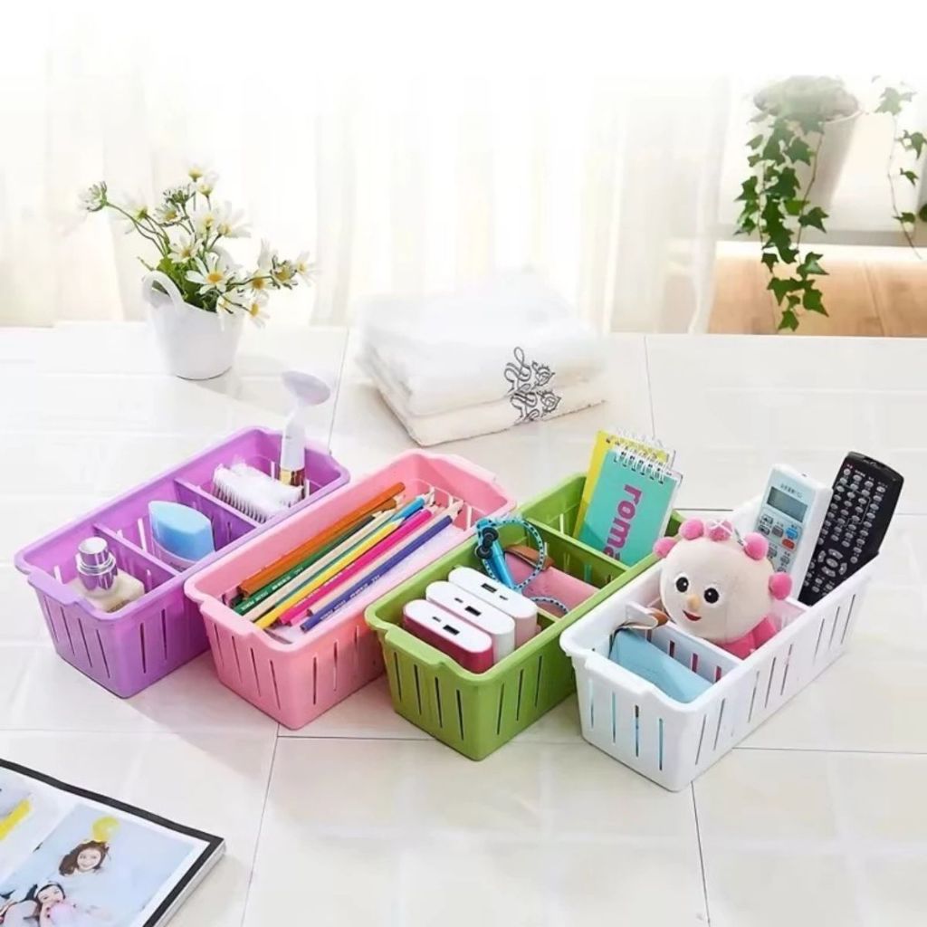 Rak Plastik 3 Sekat / Storage Box / Keranjang Penyimpanan Sabun Bumbu ATK Kosmetik Serbaguna