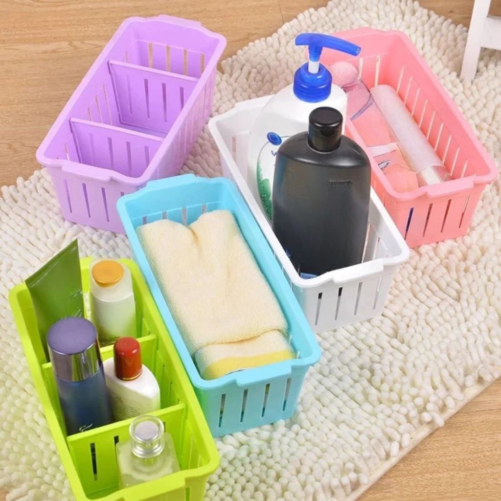 Rak Plastik 3 Sekat / Storage Box / Keranjang Penyimpanan Sabun Bumbu ATK Kosmetik Serbaguna