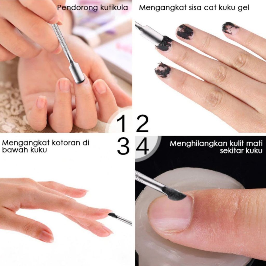 Alat Pendorong Kutikula Kuku Manicure | Nail Cuticle Pusher Stainless | Aman, Tajam & Efektif | Untuk Pembersihan Kuku & Nail Art