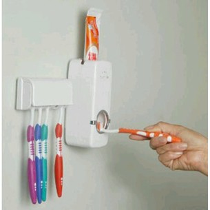 Dispenser Odol Tempat Sikat Gigi TOUCH ME Rak ToothPaste & Brush Set WHITE Otomatis Pasta Holder