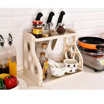 Rak Bumbu Dapur Dan Tempat Pisau 2 Susun / Rak Penyimpanan Organizer Dapur Minimalis 2 Tingkat / Double Layer Space Kitchen Storage Rack / Wadah Tempat Slot Peralatan Alat Kamar Mandi Serbaguna