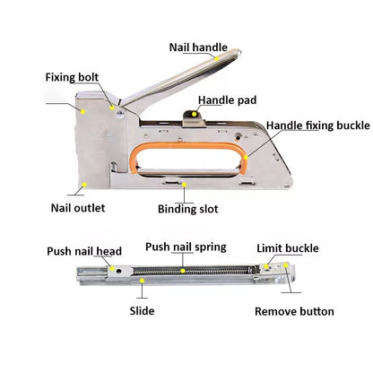 Stapler Tembak / Gun Tacker 13/4-6-8mm Powerful Staples / Steples Cekrekan Stepler Pengokot Buku Kayu / Alat Jepret Pemasangan Sarung Sofa Jok Kulit Kendaraan Motor Dekorasi Canvas Kain Wallpaper