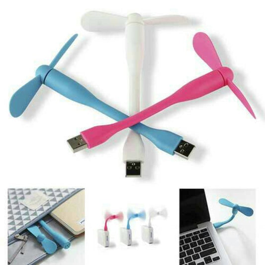 Kipas Angin USB Mini 2 Baling Flexibel / Portable Travel Fan Colok Powerbank Laptop CPU Kecil Warna