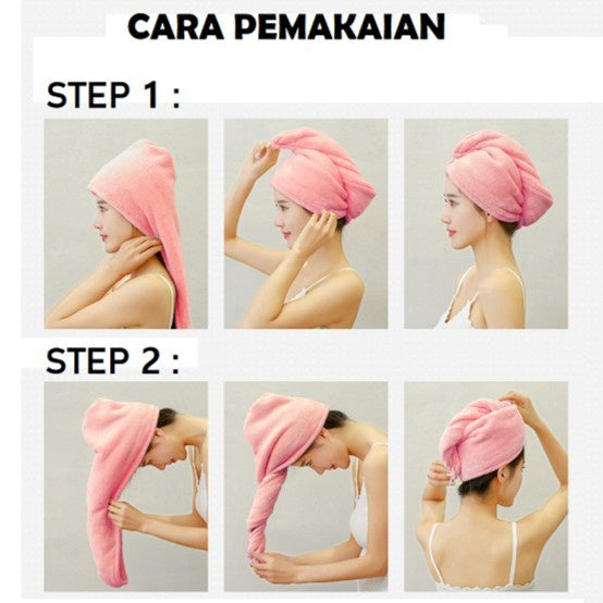 Handuk Keramas Pengering Rambut Microfiber / Hair Drying Towel Cap Handuk Kepala Keramas Turban Serat Micro Pembungkus Rambut Basah Cepat Kering Quick Dry Dryer