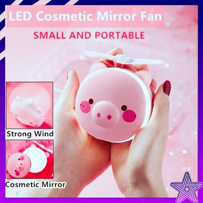 CERMIN LED MINI FAN Karakter 3IN1 Kipas angin Portable Beauty Mirror Led Light kaca rias Makeup led