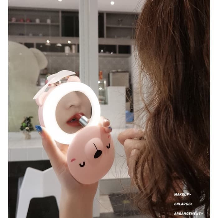 CERMIN LED MINI FAN Karakter 3IN1 Kipas angin Portable Beauty Mirror Led Light kaca rias Makeup led