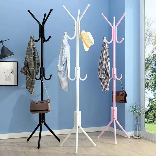 Stand Hanger Coat Rack / Gantungan Baju Jaket Topi 9 Kait / Standing Hanger Gantungan Berdiri Untuk Tas Dasi Payung Mantel Minimalis Aesthetic Serbaguna Stainless Steel Anti Karat Kokoh Baut