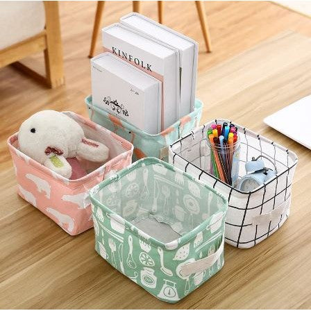 Keranjang Lipat Storage Box Organizer Kanvas Kotak Penyimpanan Tempat Wadah Aksesoris Mini Multifungsi Lucu