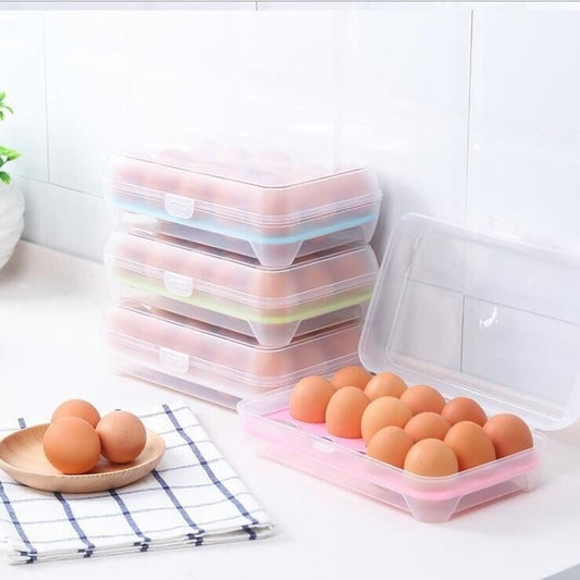 Kotak Tempat Penyimpanan Telur 15 Lubang Sekat / Egg Box Storage Organizer / Rak Wadah Telor 15 Butir Anti Pecah Serbaguna