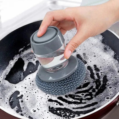 Sikat Sabut Kawat Dengan Dispenser Tabung Sabun Cuci Piring / Spons Serabut Alumunium Spon Sponge Alat Penggosok Pembersih Panci Wajan Kuali Piring Mangkok Serbaguna Anti Kerak / Ball Scrubbing Brush With Soap Dispenser