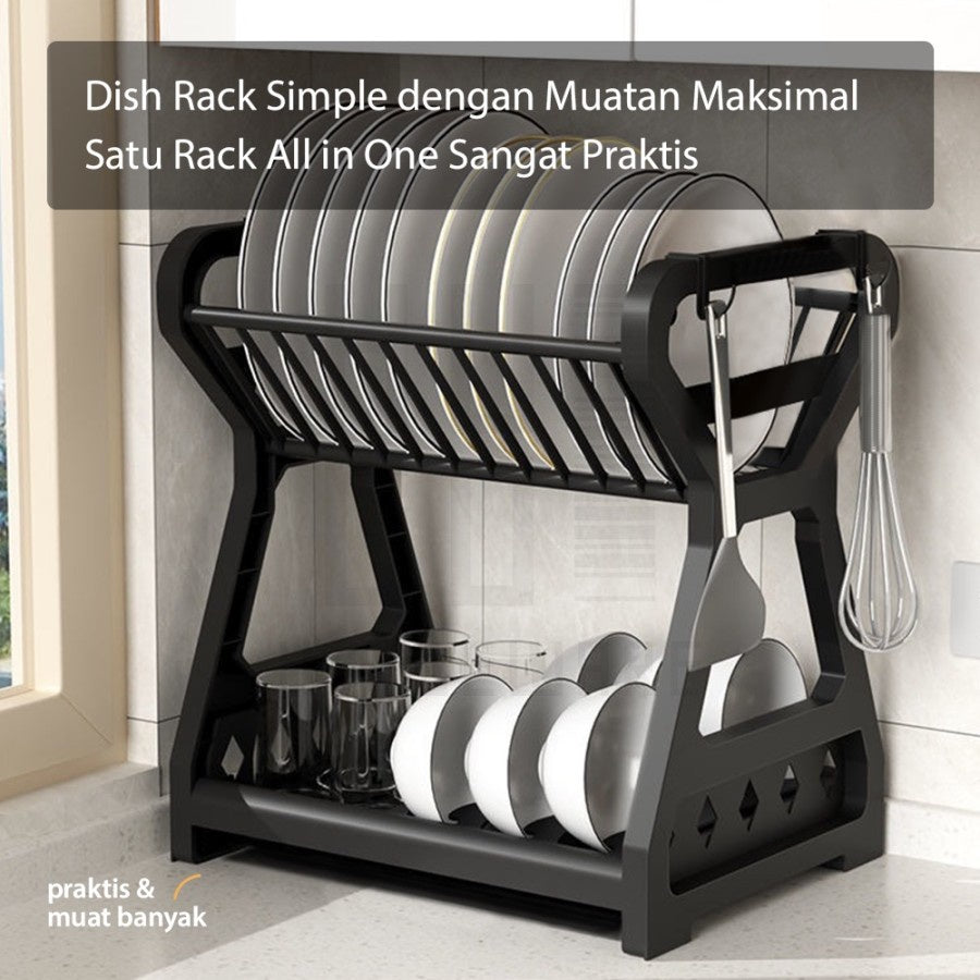 Rak Piring Plastik 2 Susun / Wadah Tempat Pengering Cuci Susun Piring Mangkok Gelas / Rak Penyimpanan Organizer Dapur Minimalis / Dish Drying Rack 2 Layer Tirisan Cucian Air Gantungan Serbaguna