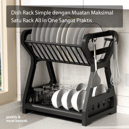 Rak Piring Plastik 2 Susun / Wadah Tempat Pengering Cuci Susun Piring Mangkok Gelas / Rak Penyimpanan Organizer Dapur Minimalis / Dish Drying Rack 2 Layer Tirisan Cucian Air Gantungan Serbaguna