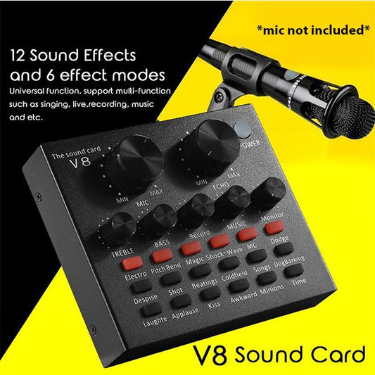 SoundCard V8 Recording dan Broadcasting Sound Effect Singing Streaming Live Karaoke - Alat Sound card Audio Mixer External Microphone Headset Bluetooth Efek Suara Jenis Elektonik Artifisial Wireless