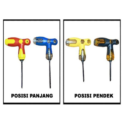 Obeng T Bolak Balik 2IN1 Mini 11Cm Kombinasi Min Minus Plus Screwdriver Multifungsi Magnet Karet