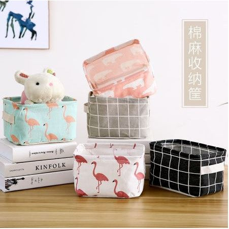 Keranjang Lipat Storage Box Organizer Kanvas Kotak Penyimpanan Tempat Wadah Aksesoris Mini Multifungsi Lucu