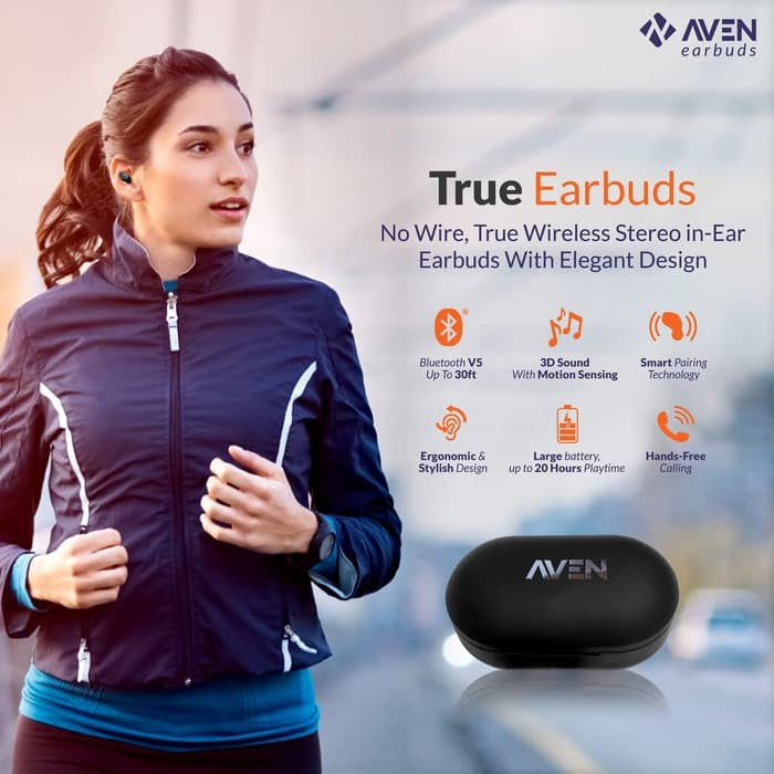 Earphone TWS AVEN Buds V5.0 Earbuds Headset Bluetooth Handsfree Wireless Airbuds Extra Bass Headphone