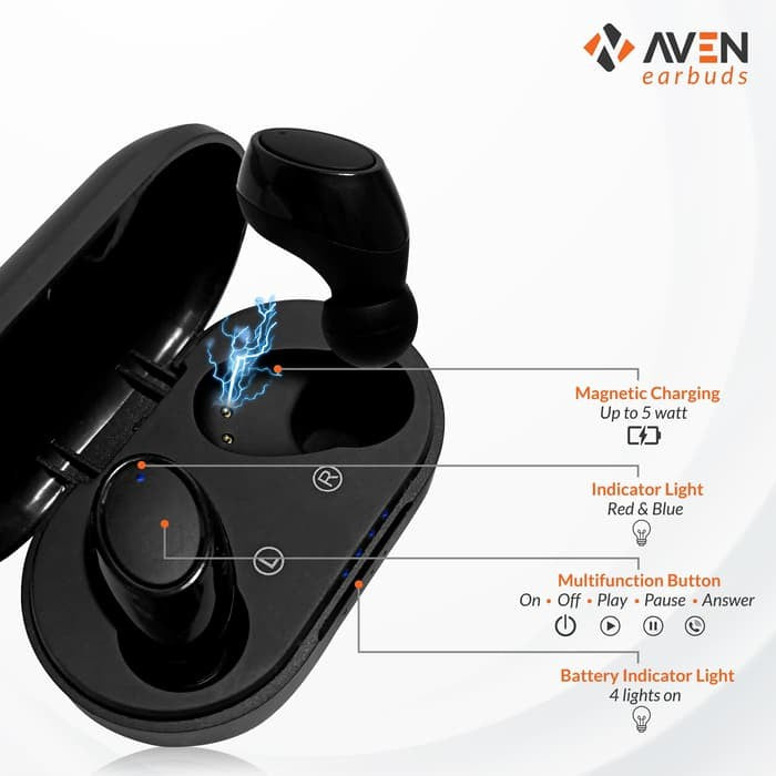 Earphone TWS AVEN Buds V5.0 Earbuds Headset Bluetooth Handsfree Wireless Airbuds Extra Bass Headphone