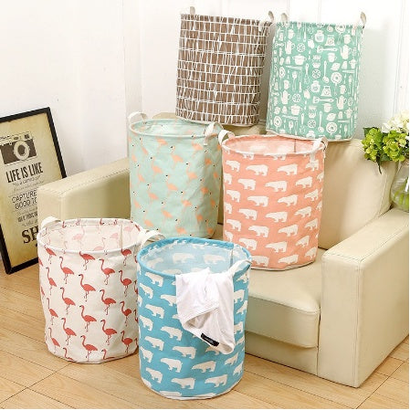 Keranjang Bulat Lipat Cucian Baju Kotor - Laundry Bag Canvas / Wadah Tempat Penyimpanan Pakaian Mainan Anak / Laundry Basket Foldable Storage Linen Box Kantong Serbaguna