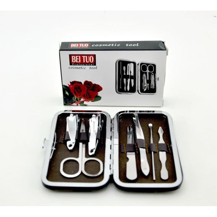 Manicure Pedicure Set 7IN1 Dompet Paket Pembersih Kuku Pinset Gunting Lancip Korek telinga Kuping