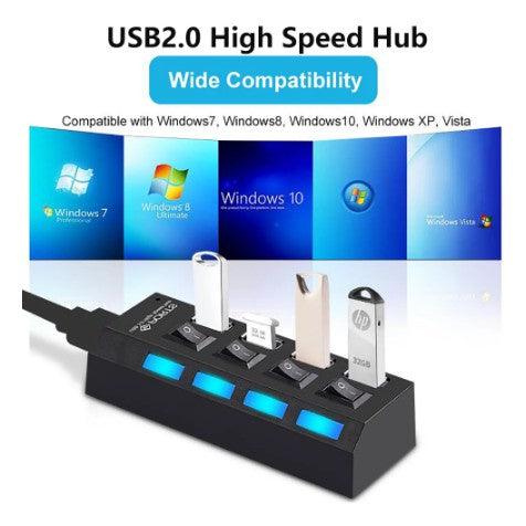 USB Hub 4 Port Output On / Off Saklar 4 IN 1 2.0 Colokan Konektor Extender Flashdisk Mouse Keyboard