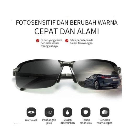 Kacamata Photocromic & Polarized Sunglasses Anti Silau Siang & Malam