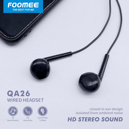 Headset Foomee QA26 / QA26S Wired Earphone HD Stereo Sound In Ear Super Bass Telepon Video Call Handsfree