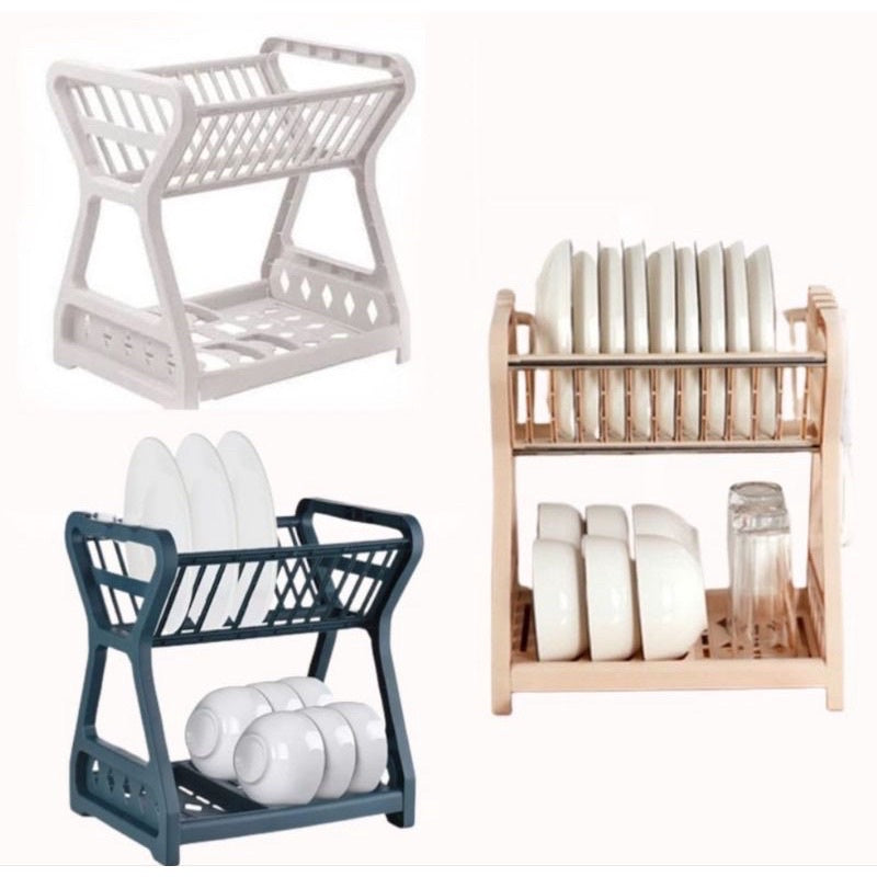 Rak Piring Plastik 2 Susun / Wadah Tempat Pengering Cuci Susun Piring Mangkok Gelas / Rak Penyimpanan Organizer Dapur Minimalis / Dish Drying Rack 2 Layer Tirisan Cucian Air Gantungan Serbaguna