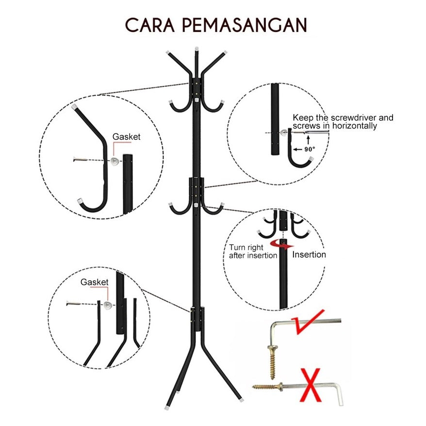 Stand Hanger Coat Rack / Gantungan Baju Jaket Topi 9 Kait / Standing Hanger Gantungan Berdiri Untuk Tas Dasi Payung Mantel Minimalis Aesthetic Serbaguna Stainless Steel Anti Karat Kokoh Baut