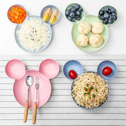 Mangkok Makan Anak Karakter Mickey Mouse Bahan Jerami Gandum Food Grade / Kids Soup Bowl BPA Free Tahan Panas / Piring Tempat Makan Bubur Mangkuk Sekat Alat Alas Wadah Lucu Warna Baby Bayi Balita Batita