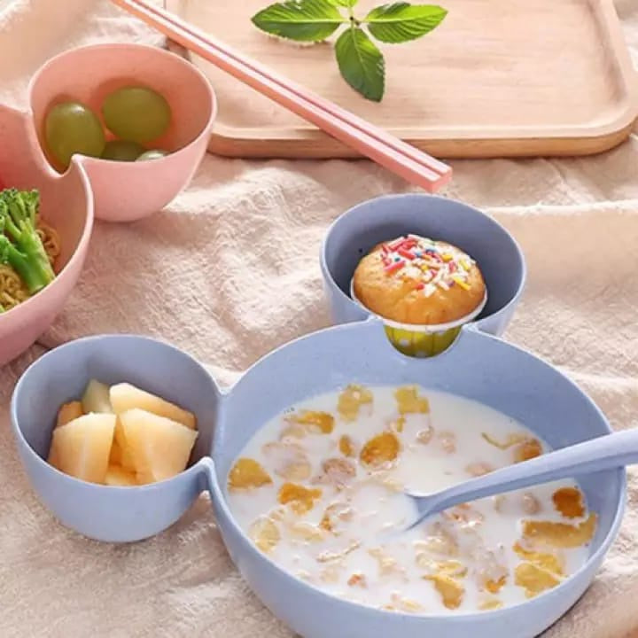 Mangkok Makan Anak Karakter Mickey Mouse Bahan Jerami Gandum Food Grade / Kids Soup Bowl BPA Free Tahan Panas / Piring Tempat Makan Bubur Mangkuk Sekat Alat Alas Wadah Lucu Warna Baby Bayi Balita Batita