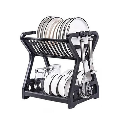 Rak Piring Plastik 2 Susun / Wadah Tempat Pengering Cuci Susun Piring Mangkok Gelas / Rak Penyimpanan Organizer Dapur Minimalis / Dish Drying Rack 2 Layer Tirisan Cucian Air Gantungan Serbaguna