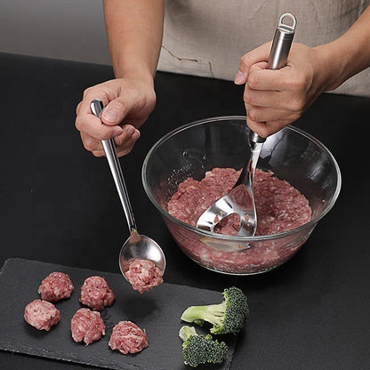 Sendok Bakso Cetakan Pembuat Baso Stainless Steel / Meatball Maker Alat Bantu Cetak Daging Sapi Ikan Pentol Shape Hole Bulat Anti Lengket Anti Karat