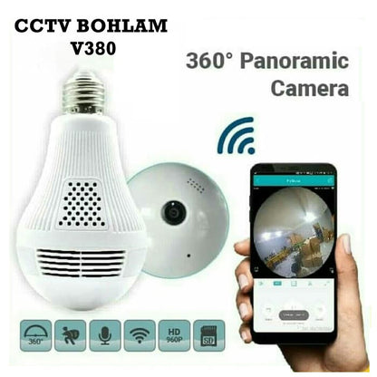 Kamera Lampu V380 CCTV Bentuk Bohlam Panorama V360 SPY Camera Hidden pengintai wifi IP Cam Wireless