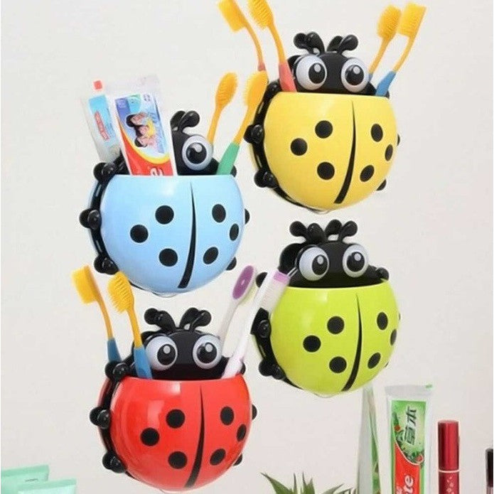 Tempat Sikat Gigi Odol Karakter Kumbang / Toothbrush Holder Motif Ladybug / Rak Wadah Tempel Dinding Kaca Kamar Mandi Silikon Sucker Serbaguna